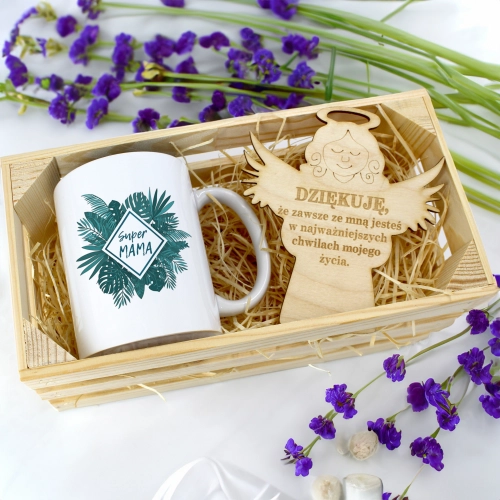 KUBEK 330ml DLA MAMY W SKRZYNCE ZAWIESZKA ANIOŁEK DZIEŃ MATKI MAMA PREZENT