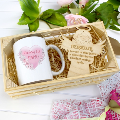KUBEK 330ml DLA MAMY W SKRZYNCE ZAWIESZKA ANIOŁEK DZIEŃ MATKI MAMA PREZENT
