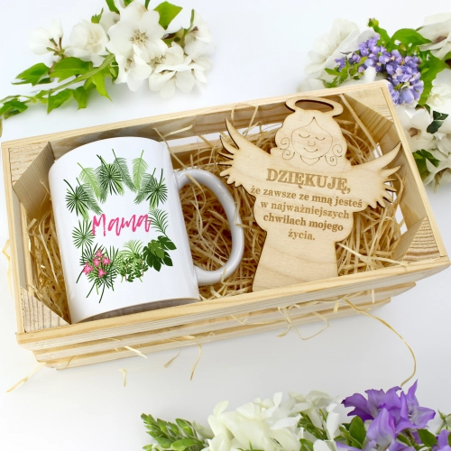 KUBEK 330ml DLA MAMY W SKRZYNCE ZAWIESZKA ANIOŁEK DZIEŃ MATKI MAMA PREZENT