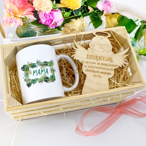 KUBEK 330ml DLA MAMY W SKRZYNCE ZAWIESZKA ANIOŁEK DZIEŃ MATKI MAMA PREZENT