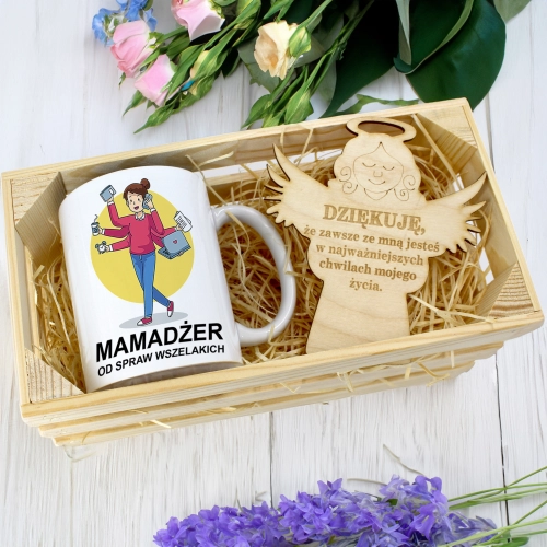 KUBEK 330ml DLA MAMY W SKRZYNCE ZAWIESZKA ANIOŁEK DZIEŃ MATKI MAMA PREZENT