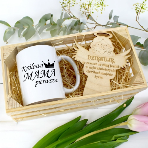 KUBEK 330ml DLA MAMY W SKRZYNCE ZAWIESZKA ANIOŁEK DZIEŃ MATKI MAMA PREZENT