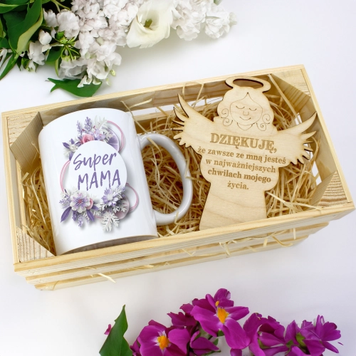 KUBEK 330ml DLA MAMY W SKRZYNCE ZAWIESZKA ANIOŁEK DZIEŃ MATKI MAMA PREZENT