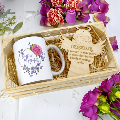 KUBEK 330ml DLA MAMY W SKRZYNCE ZAWIESZKA ANIOŁEK DZIEŃ MATKI MAMA PREZENT