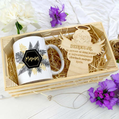 KUBEK 330ml DLA MAMY W SKRZYNCE ZAWIESZKA ANIOŁEK DZIEŃ MATKI MAMA PREZENT
