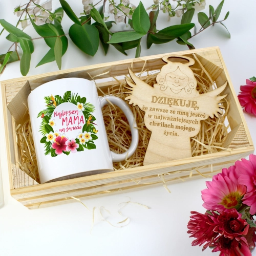 KUBEK 330ml DLA MAMY W SKRZYNCE ZAWIESZKA ANIOŁEK DZIEŃ MATKI MAMA PREZENT