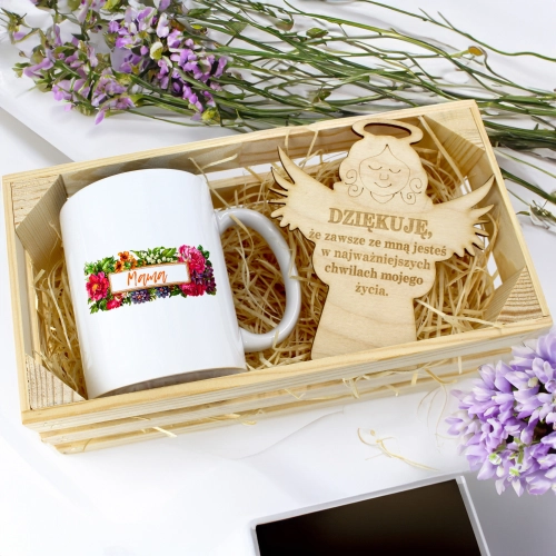 KUBEK 330ml DLA MAMY W SKRZYNCE ZAWIESZKA ANIOŁEK DZIEŃ MATKI MAMA PREZENT