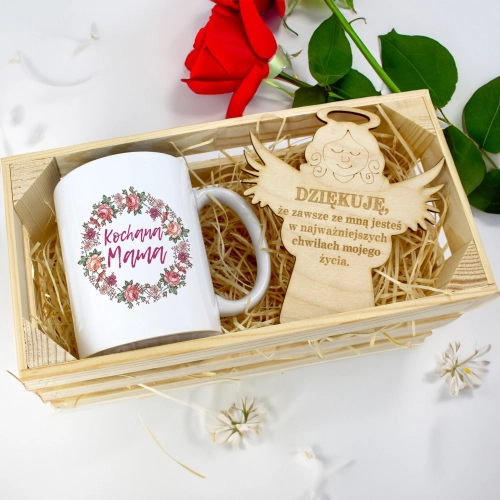 KUBEK 330ml DLA MAMY W SKRZYNCE ZAWIESZKA ANIOŁEK DZIEŃ MATKI MAMA PREZENT