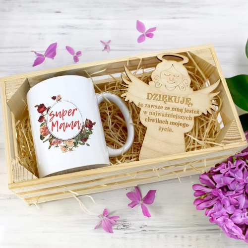 KUBEK 330ml DLA MAMY W SKRZYNCE ZAWIESZKA ANIOŁEK DZIEŃ MATKI MAMA PREZENT