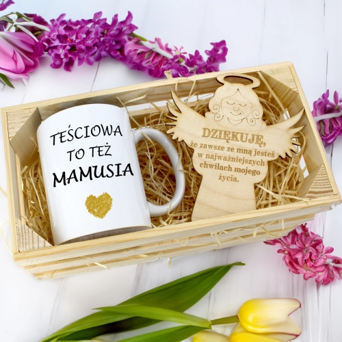 KUBEK 330ml DLA MAMY W SKRZYNCE ZAWIESZKA ANIOŁEK DZIEŃ MATKI MAMA PREZENT