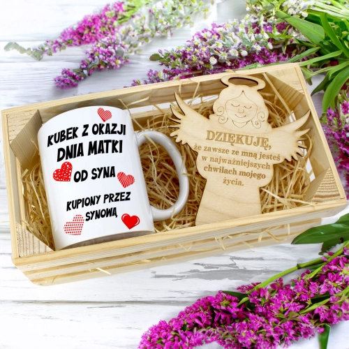 KUBEK 330ml DLA MAMY W SKRZYNCE ZAWIESZKA ANIOŁEK DZIEŃ MATKI MAMA PREZENT
