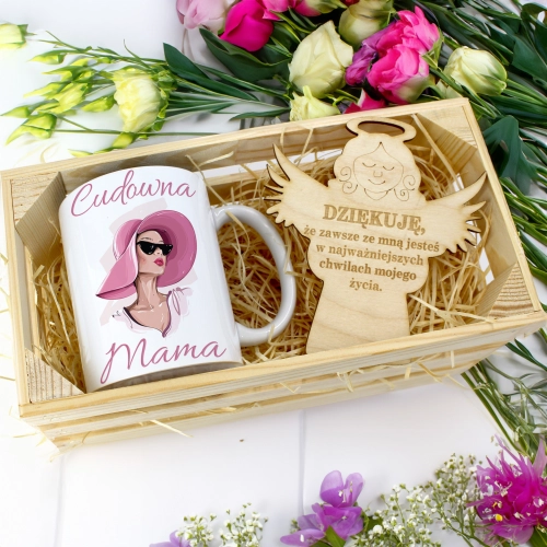 KUBEK 330ml DLA MAMY W SKRZYNCE ZAWIESZKA ANIOŁEK DZIEŃ MATKI MAMA PREZENT