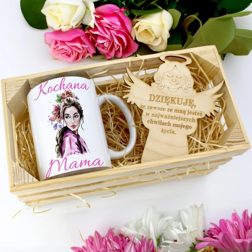 KUBEK 330ml DLA MAMY W SKRZYNCE ZAWIESZKA ANIOŁEK DZIEŃ MATKI MAMA PREZENT