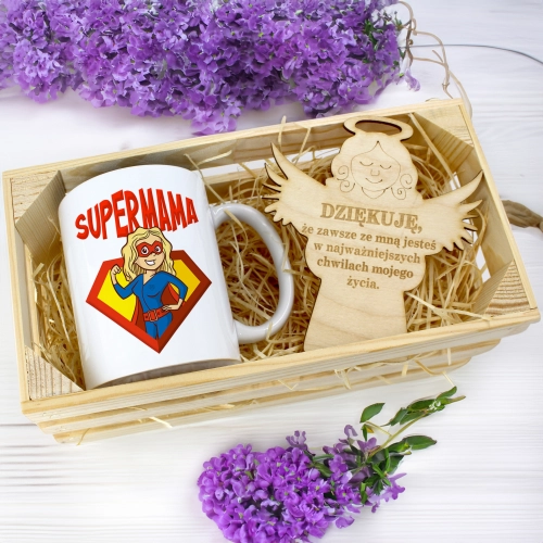 KUBEK 330ml DLA MAMY W SKRZYNCE ZAWIESZKA ANIOŁEK DZIEŃ MATKI MAMA PREZENT