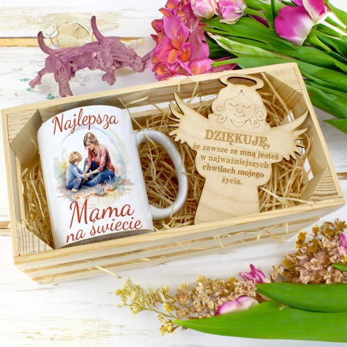 KUBEK 330ml DLA MAMY W SKRZYNCE ZAWIESZKA ANIOŁEK DZIEŃ MATKI MAMA PREZENT