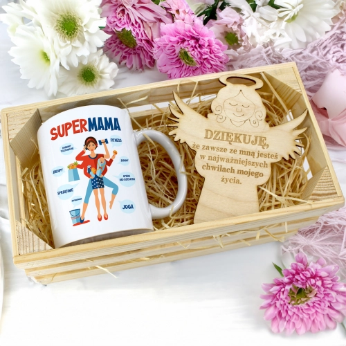 KUBEK 330ml DLA MAMY W SKRZYNCE ZAWIESZKA ANIOŁEK DZIEŃ MATKI MAMA PREZENT