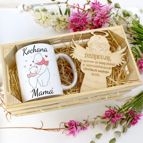 KUBEK 330ml DLA MAMY W SKRZYNCE ZAWIESZKA ANIOŁEK DZIEŃ MATKI MAMA PREZENT