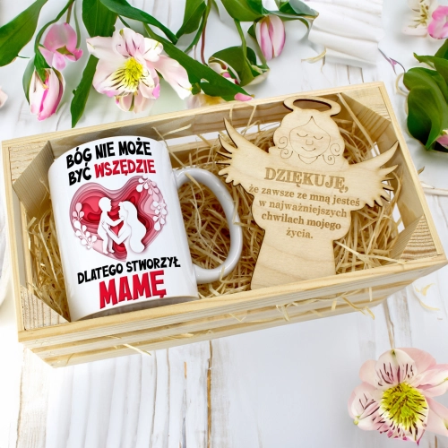 KUBEK 330ml DLA MAMY W SKRZYNCE ZAWIESZKA ANIOŁEK DZIEŃ MATKI MAMA PREZENT