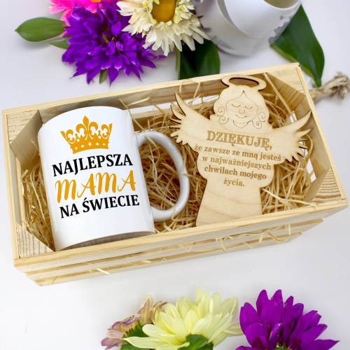KUBEK 330ml DLA MAMY W SKRZYNCE ZAWIESZKA ANIOŁEK DZIEŃ MATKI MAMA PREZENT