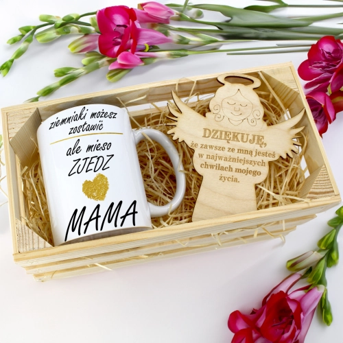 KUBEK 330ml DLA MAMY W SKRZYNCE ZAWIESZKA ANIOŁEK DZIEŃ MATKI MAMA PREZENT
