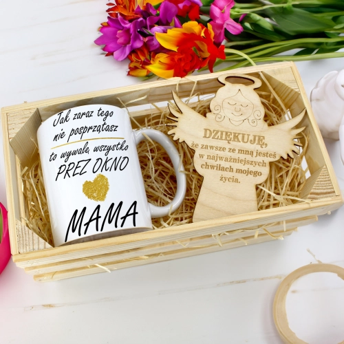 KUBEK 330ml DLA MAMY W SKRZYNCE ZAWIESZKA ANIOŁEK DZIEŃ MATKI MAMA PREZENT