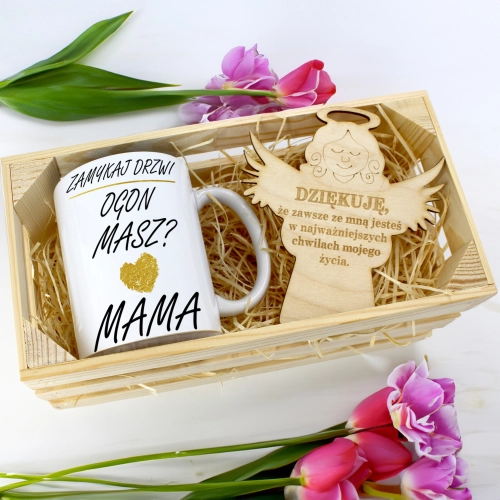 KUBEK 330ml DLA MAMY W SKRZYNCE ZAWIESZKA ANIOŁEK DZIEŃ MATKI MAMA PREZENT