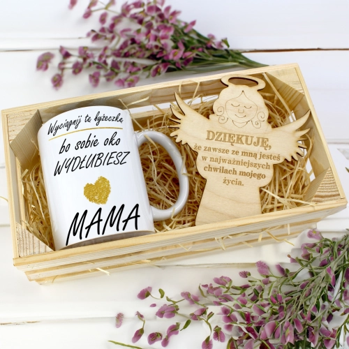 KUBEK 330ml DLA MAMY W SKRZYNCE ZAWIESZKA ANIOŁEK DZIEŃ MATKI MAMA PREZENT
