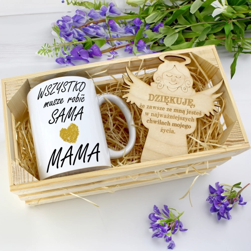 KUBEK 330ml DLA MAMY W SKRZYNCE ZAWIESZKA ANIOŁEK DZIEŃ MATKI MAMA PREZENT