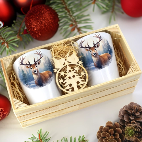 PREZENT ŚWIĄTECZNY ZESTAW KUBKÓW LATTE W SKRZYNCE KUBKI MIKOŁAJ NA ŚWIĘTA