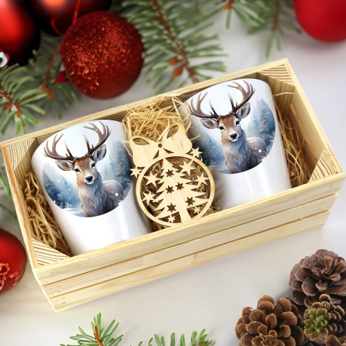 PREZENT ŚWIĄTECZNY ZESTAW KUBKÓW LATTE W SKRZYNCE KUBKI MIKOŁAJ NA ŚWIĘTA