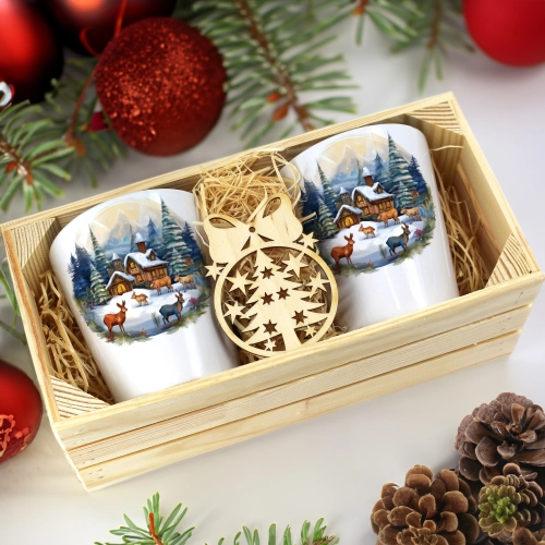 PREZENT ŚWIĄTECZNY ZESTAW KUBKÓW LATTE W SKRZYNCE KUBKI MIKOŁAJ NA ŚWIĘTA