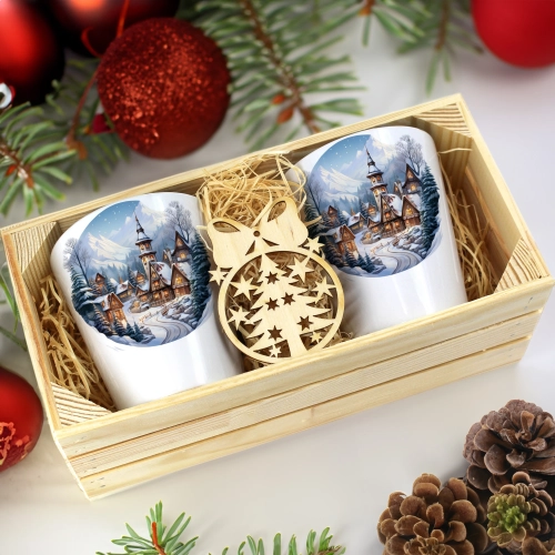 PREZENT ŚWIĄTECZNY ZESTAW KUBKÓW LATTE W SKRZYNCE KUBKI MIKOŁAJ NA ŚWIĘTA