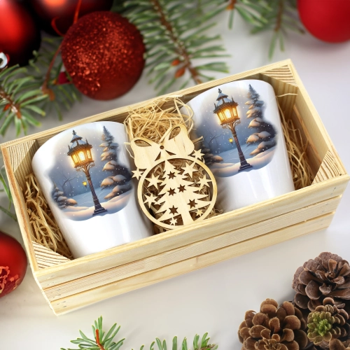 PREZENT ŚWIĄTECZNY ZESTAW KUBKÓW LATTE W SKRZYNCE KUBKI MIKOŁAJ NA ŚWIĘTA