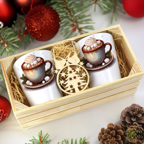 PREZENT ŚWIĄTECZNY ZESTAW KUBKÓW LATTE W SKRZYNCE KUBKI MIKOŁAJ NA ŚWIĘTA