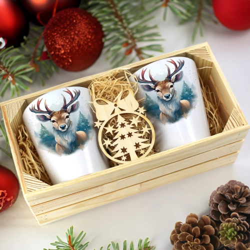 PREZENT ŚWIĄTECZNY ZESTAW KUBKÓW LATTE W SKRZYNCE KUBKI MIKOŁAJ NA ŚWIĘTA