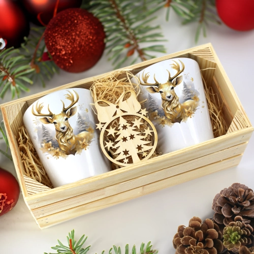 PREZENT ŚWIĄTECZNY ZESTAW KUBKÓW LATTE W SKRZYNCE KUBKI MIKOŁAJ NA ŚWIĘTA