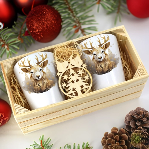 PREZENT ŚWIĄTECZNY ZESTAW KUBKÓW LATTE W SKRZYNCE KUBKI MIKOŁAJ NA ŚWIĘTA