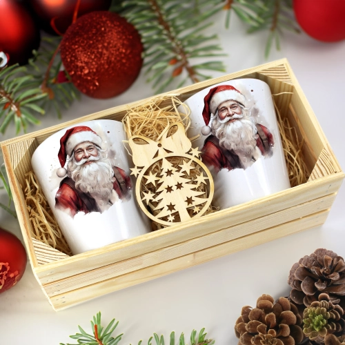 PREZENT ŚWIĄTECZNY ZESTAW KUBKÓW LATTE W SKRZYNCE KUBKI MIKOŁAJ NA ŚWIĘTA