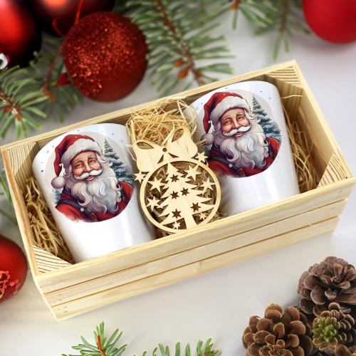 PREZENT ŚWIĄTECZNY ZESTAW KUBKÓW LATTE W SKRZYNCE KUBKI MIKOŁAJ NA ŚWIĘTA