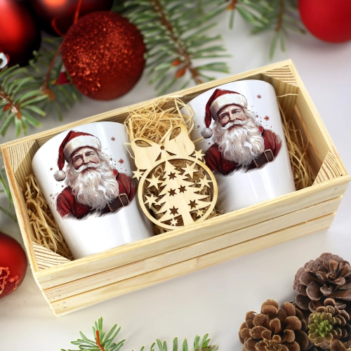 PREZENT ŚWIĄTECZNY ZESTAW KUBKÓW LATTE W SKRZYNCE KUBKI MIKOŁAJ NA ŚWIĘTA