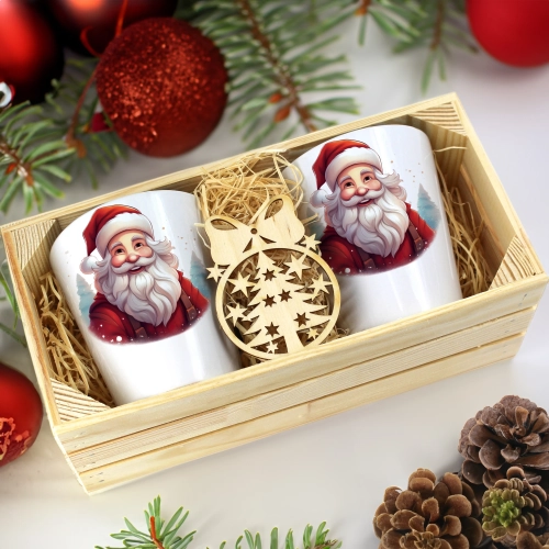 PREZENT ŚWIĄTECZNY ZESTAW KUBKÓW LATTE W SKRZYNCE KUBKI MIKOŁAJ NA ŚWIĘTA