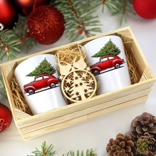 PREZENT ŚWIĄTECZNY ZESTAW KUBKÓW LATTE W SKRZYNCE KUBKI MIKOŁAJ NA ŚWIĘTA