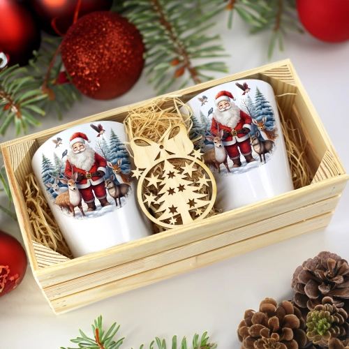 PREZENT ŚWIĄTECZNY ZESTAW KUBKÓW LATTE W SKRZYNCE KUBKI MIKOŁAJ NA ŚWIĘTA