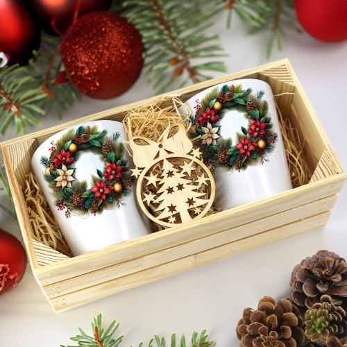 PREZENT ŚWIĄTECZNY ZESTAW KUBKÓW LATTE W SKRZYNCE KUBKI MIKOŁAJ NA ŚWIĘTA