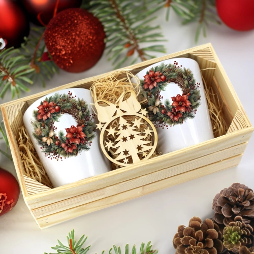 PREZENT ŚWIĄTECZNY ZESTAW KUBKÓW LATTE W SKRZYNCE KUBKI MIKOŁAJ NA ŚWIĘTA