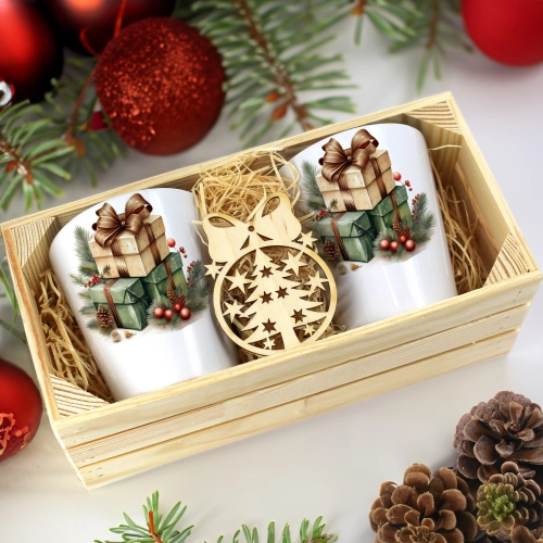 PREZENT ŚWIĄTECZNY ZESTAW KUBKÓW LATTE W SKRZYNCE KUBKI MIKOŁAJ NA ŚWIĘTA