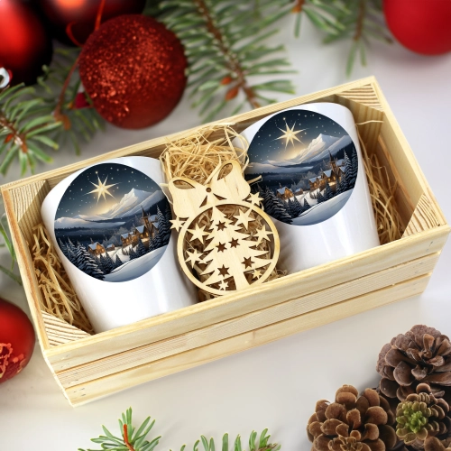 PREZENT ŚWIĄTECZNY ZESTAW KUBKÓW LATTE W SKRZYNCE KUBKI MIKOŁAJ NA ŚWIĘTA