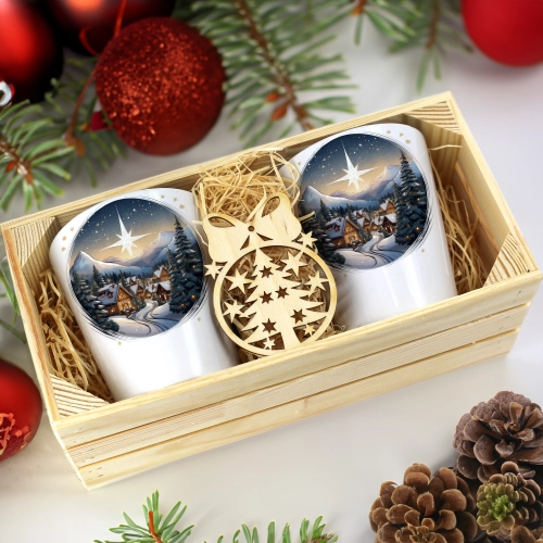 PREZENT ŚWIĄTECZNY ZESTAW KUBKÓW LATTE W SKRZYNCE KUBKI MIKOŁAJ NA ŚWIĘTA