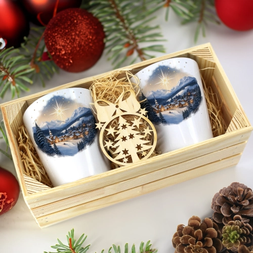 PREZENT ŚWIĄTECZNY ZESTAW KUBKÓW LATTE W SKRZYNCE KUBKI MIKOŁAJ NA ŚWIĘTA