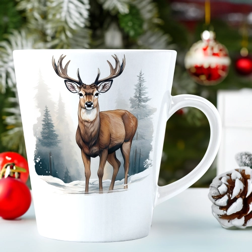 ŚWIĄTECZNY KUBEK LATTE 330ml PREZENT ŚWIĘTA ZIMOWY RENIFER JELEŃ MIKOŁAJ